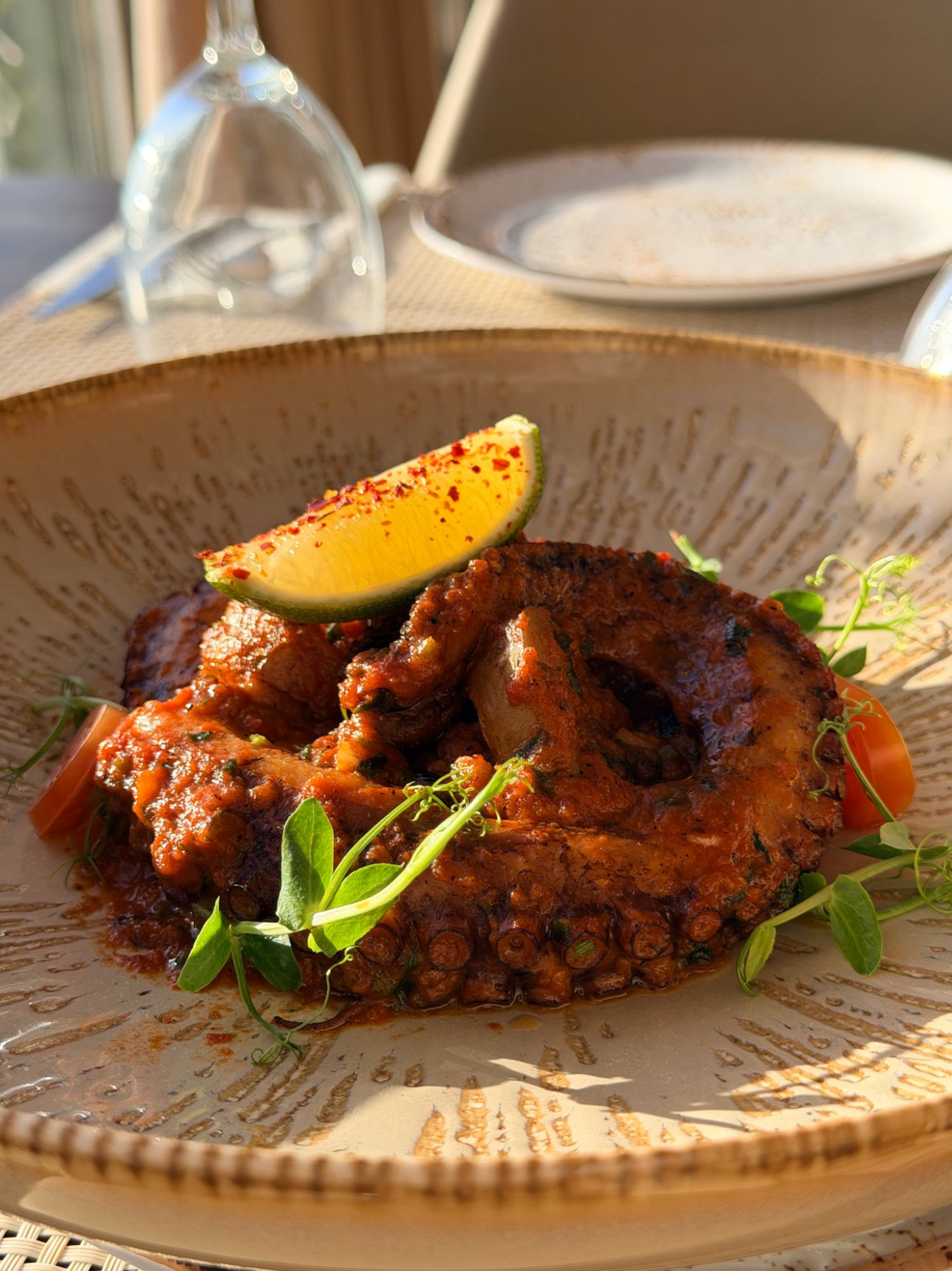 Grilled octopus at La Familia restaurant Tenerife
