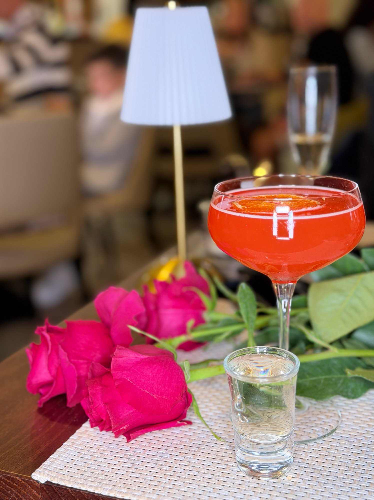 Cocktail with roses at La Familia restaurant Tenerife